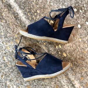 Seychelles Whatnot Navy Suede Wedge Espadrilles, 8